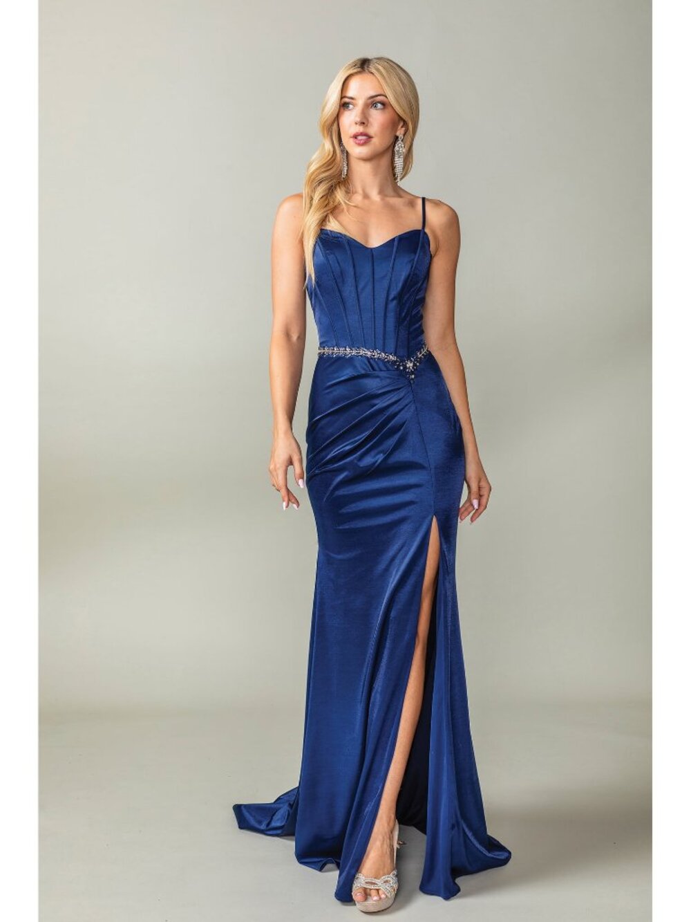 NEW NAVY Evening Gown Floor Length Formal Elegant Stunning 4403